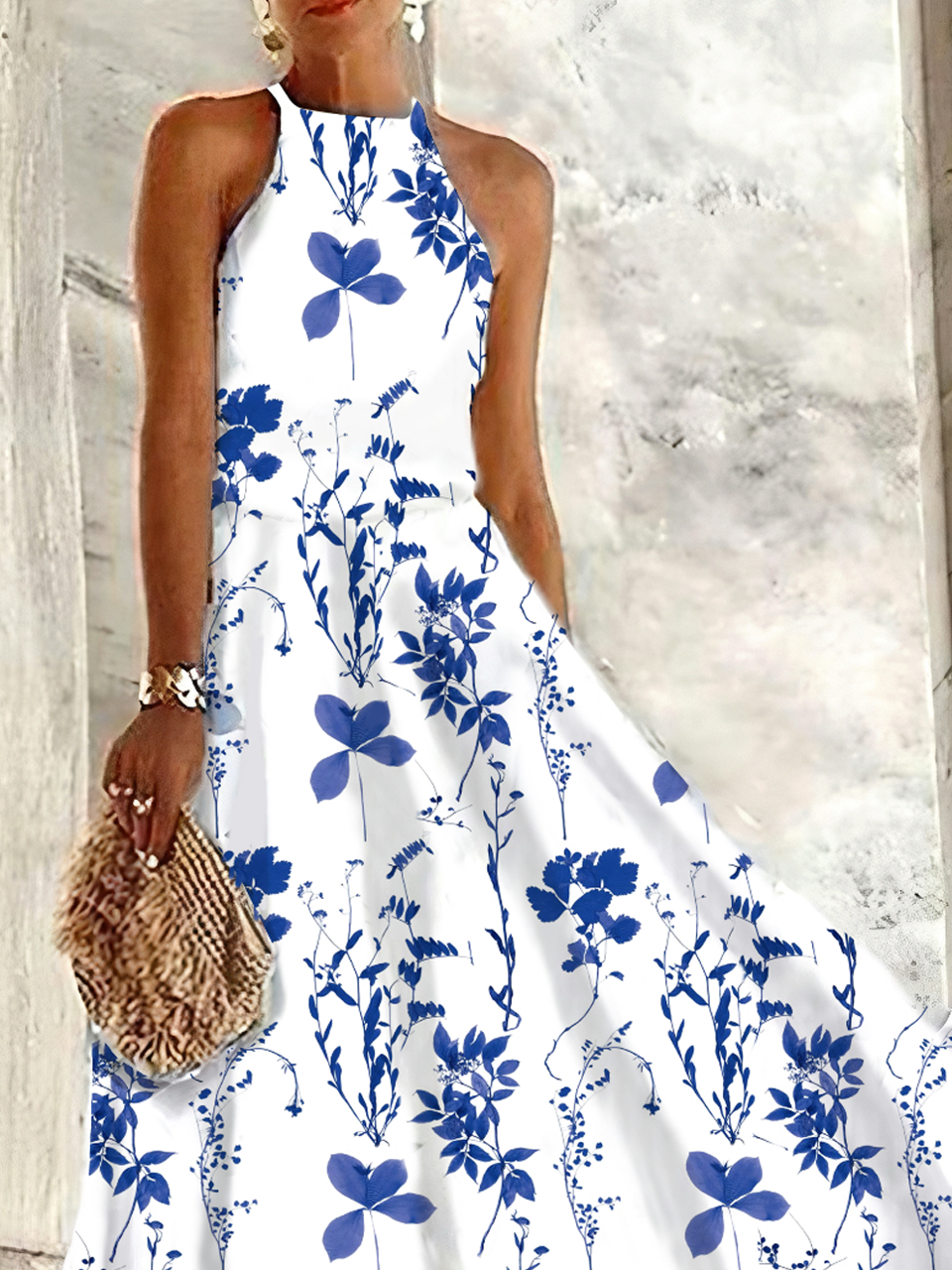 Casual Halter Floral Dress With No