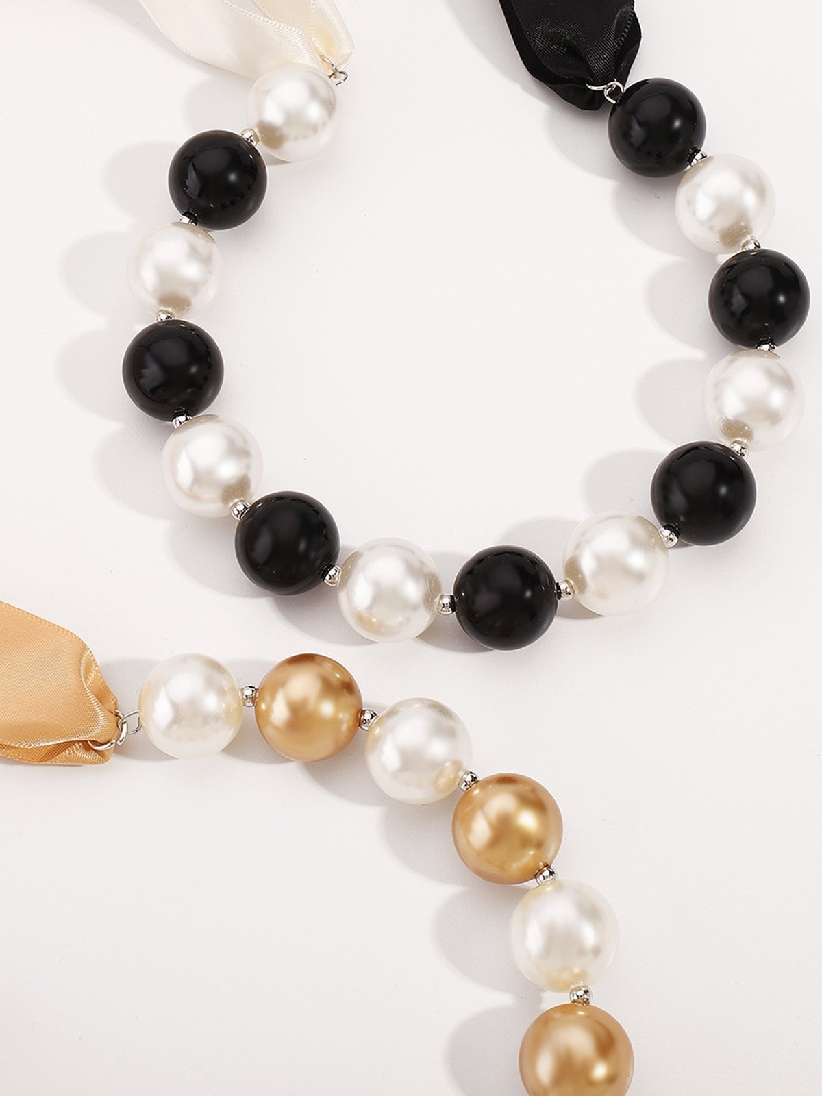 Elegant Color Block Imitation Pearls Beaded Lace-up Necklace