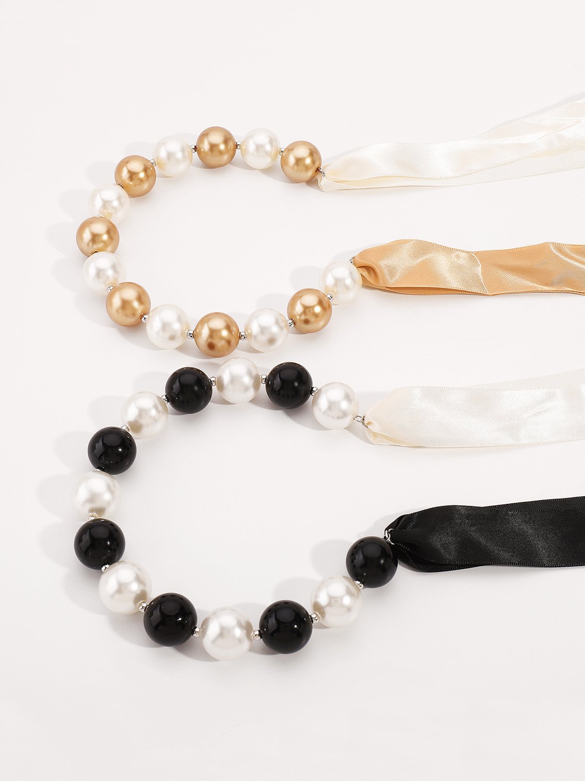 Elegant Color Block Imitation Pearls Beaded Lace-up Necklace