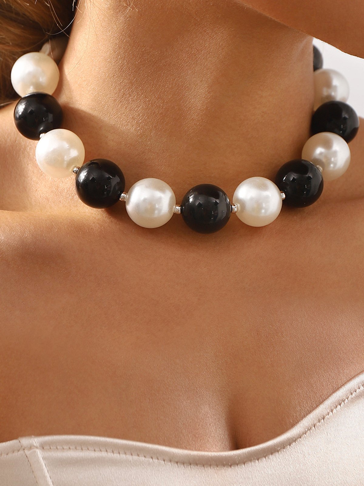 Elegant Color Block Imitation Pearls Beaded Lace-up Necklace