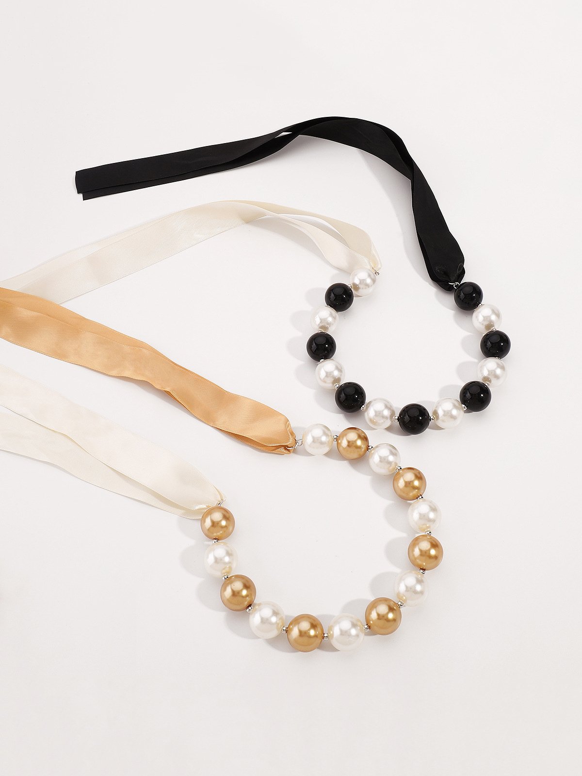 Elegant Color Block Imitation Pearls Beaded Lace-up Necklace