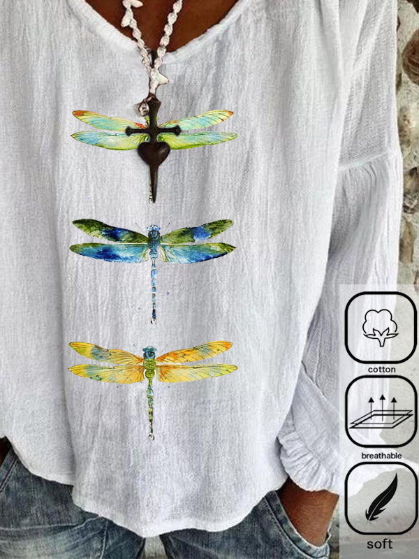 Cotton Loose Casual Dragonfly Blouse