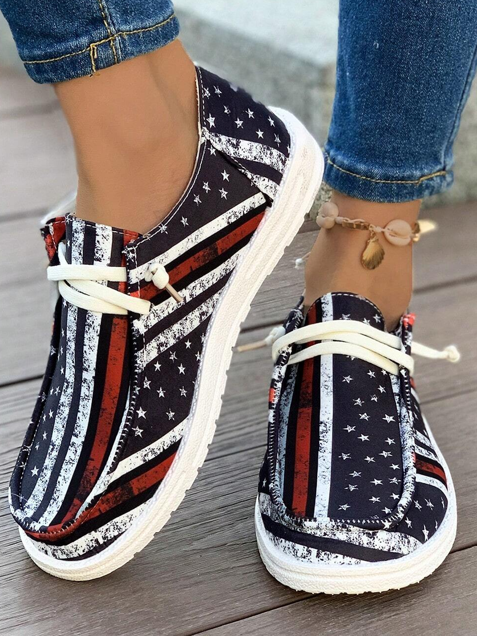 America Flag Casual All Season Fabric Casual Shoes