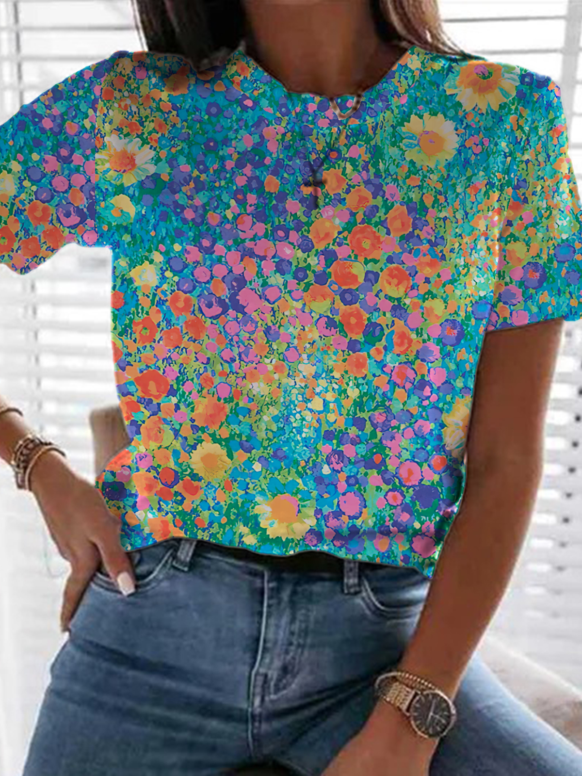 Crew Neck Casual Floral T-Shirt