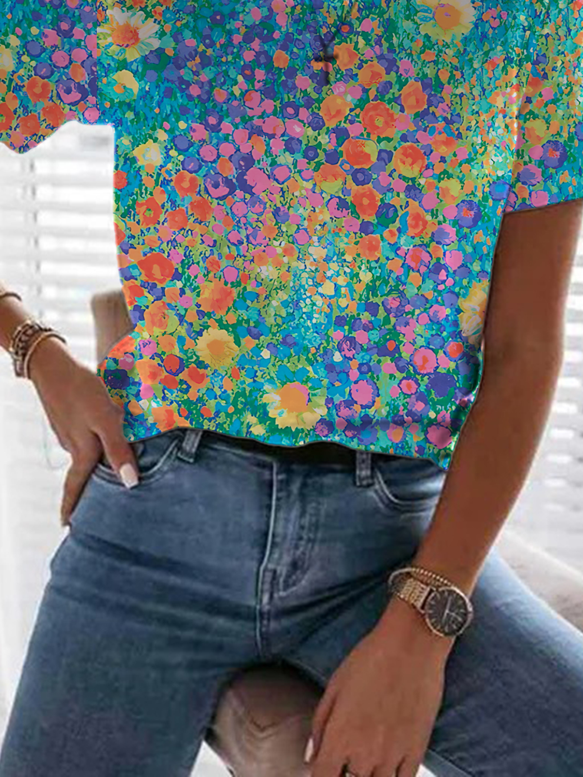 Crew Neck Casual Floral T-Shirt