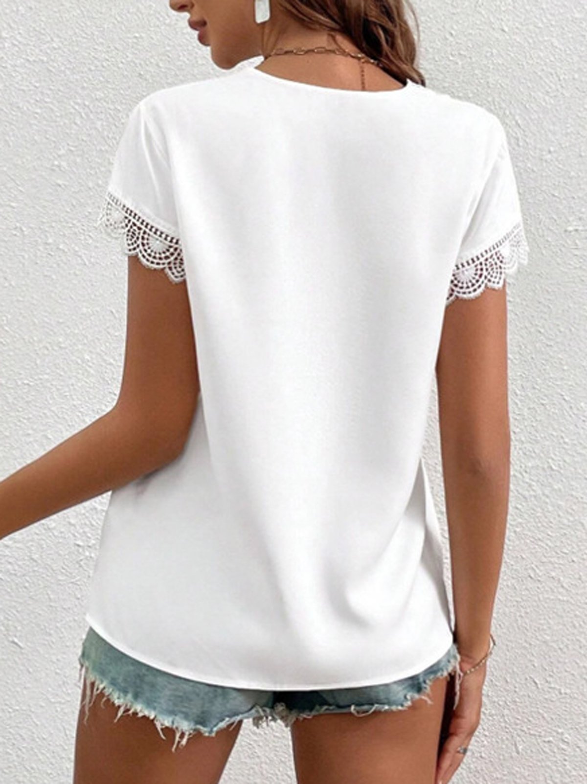 V Neck Casual Lace Blouse