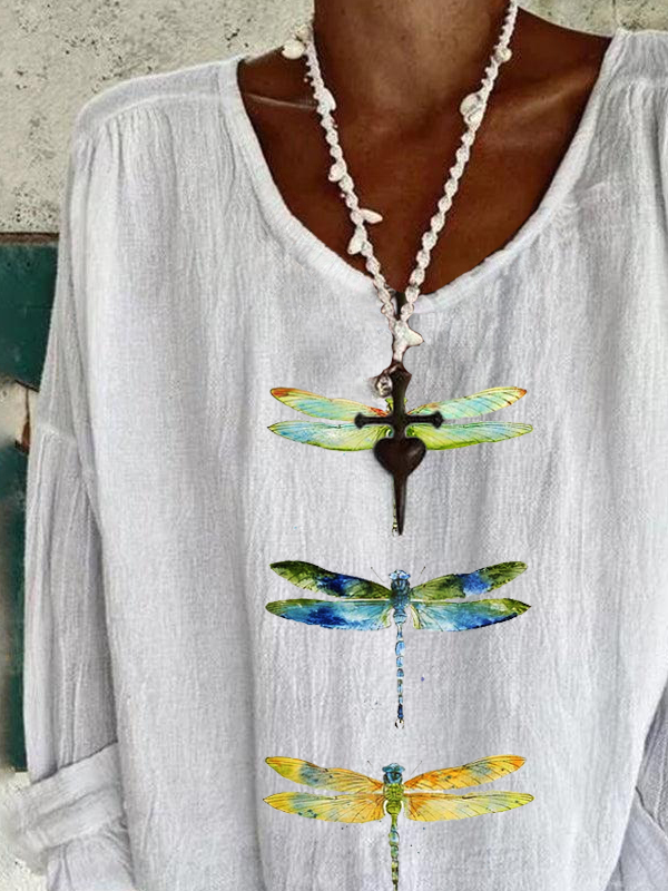 Cotton Loose Casual Dragonfly Blouse