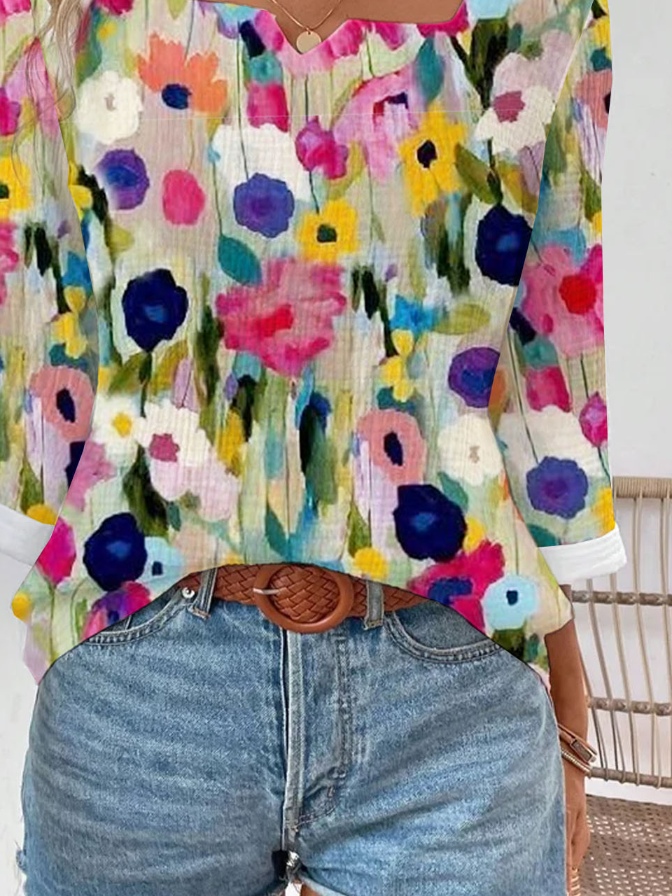 Floral Loose Casual Square Neck Blouse