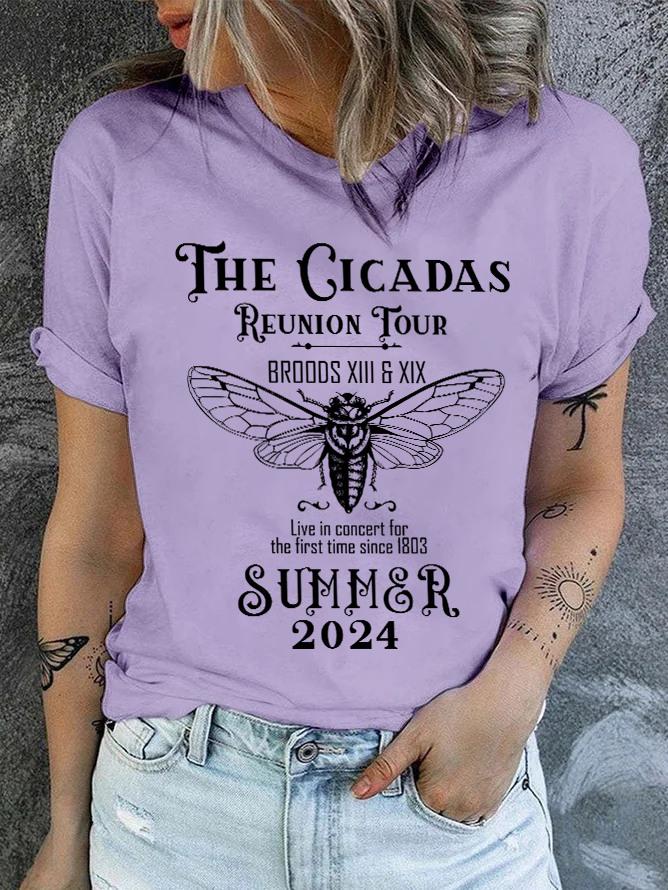 The Cicada Reunion U.S Tour 2024 Cicada Casual Text Letters Cotton T-Shirt