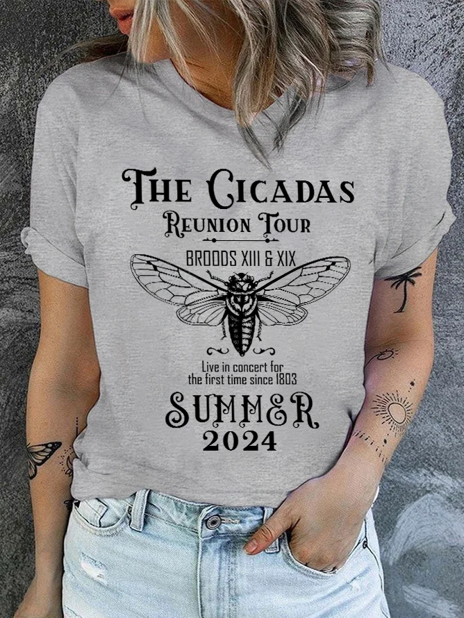 The Cicada Reunion U.S Tour 2024 Cicada Casual Text Letters Cotton T-Shirt