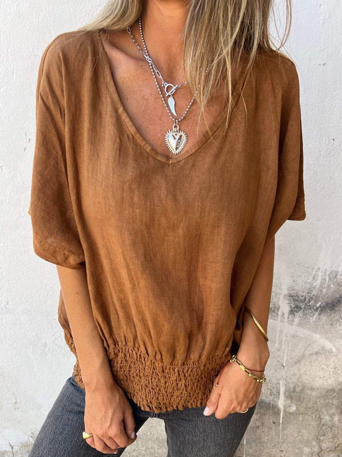 V Neck Casual Blouse