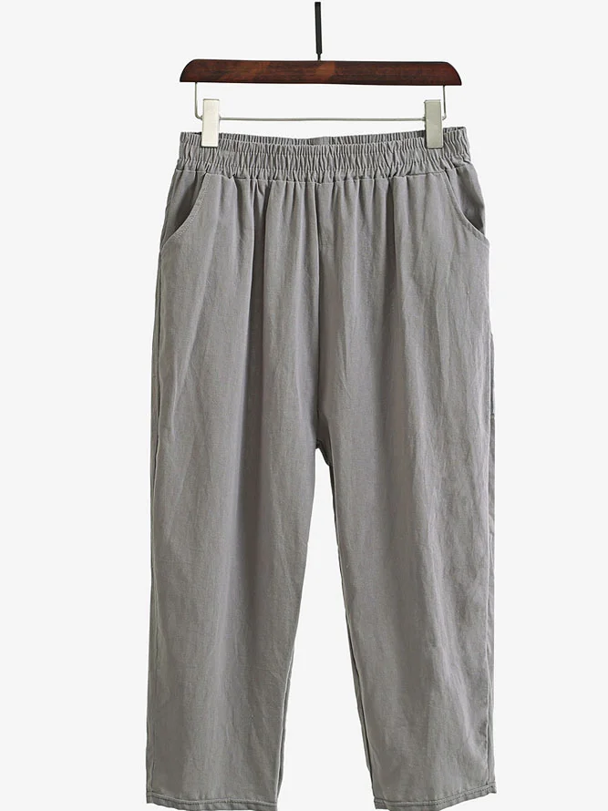 Plain Casual Cotton Pants