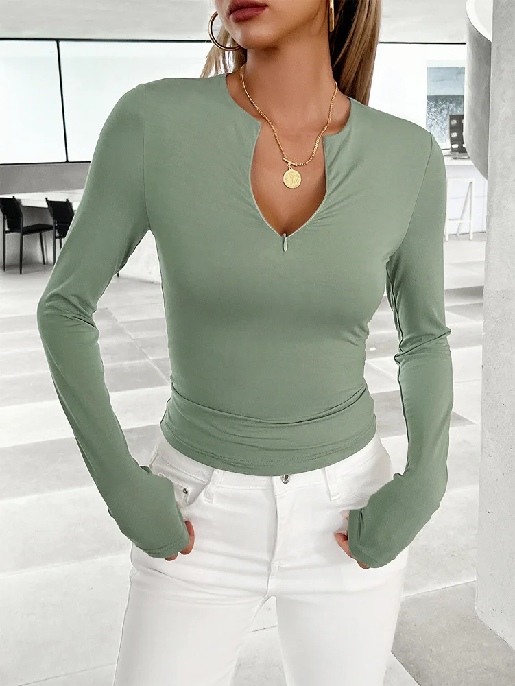 V Neck Plain Casual Loose T-Shirt