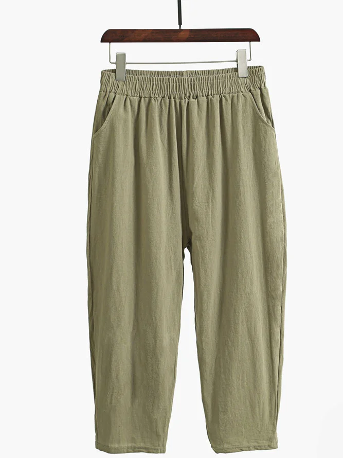 Plain Casual Cotton Pants