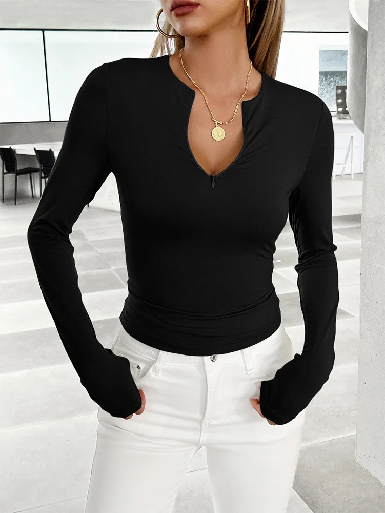 V Neck Plain Casual Loose T-Shirt