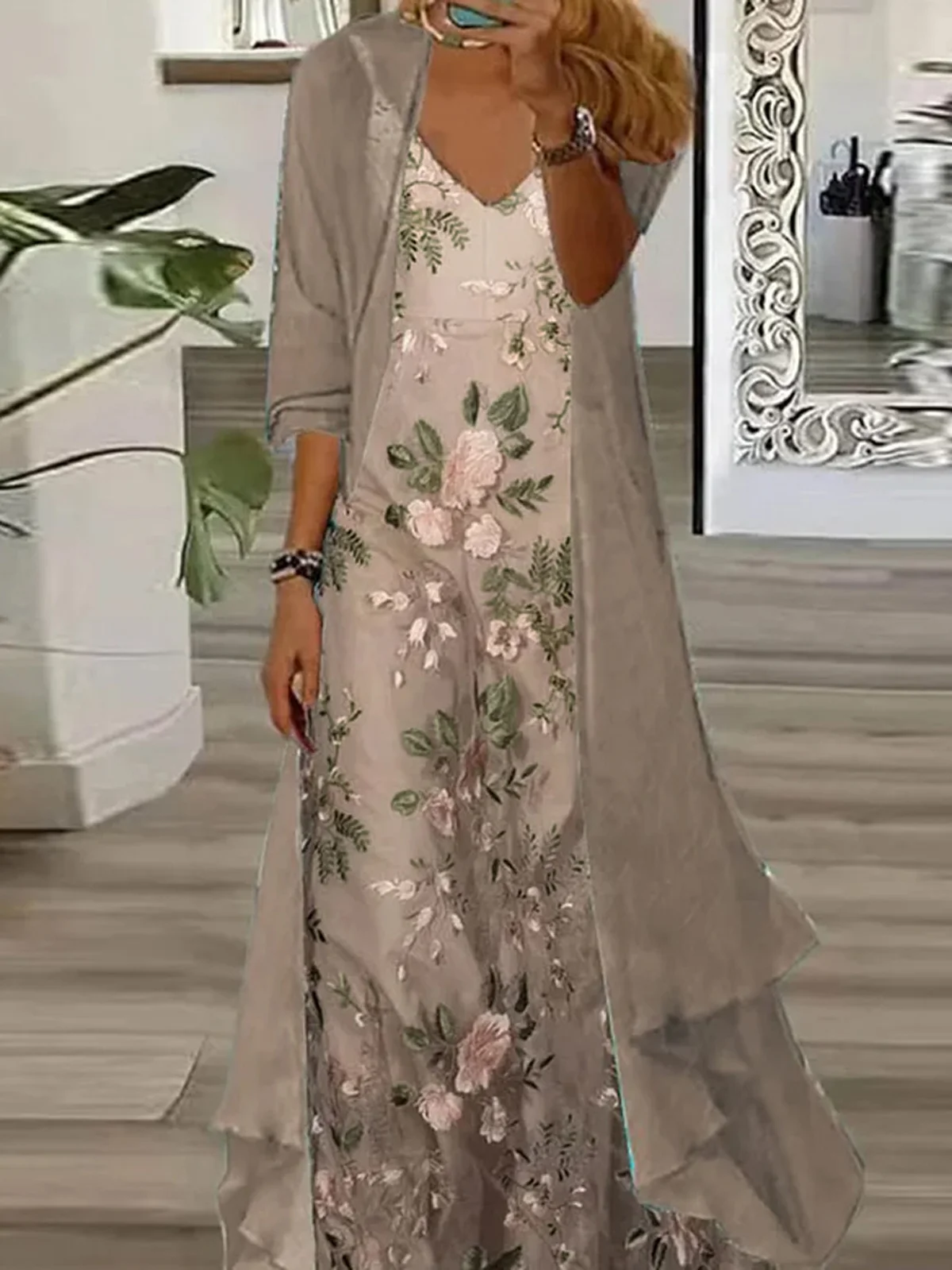 Floral V Neck Loose Casual Two-Piece Set