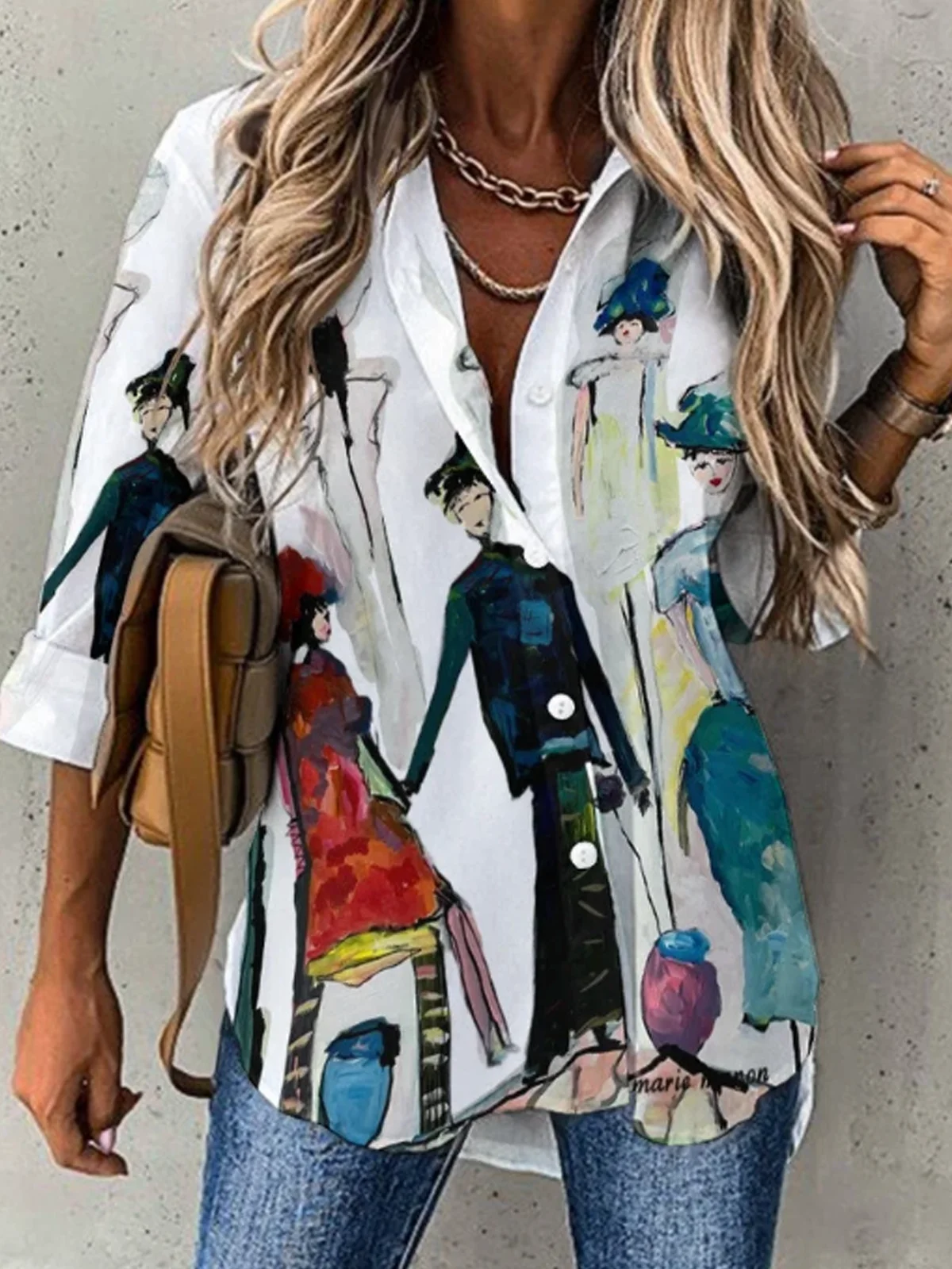 Loose Shirt Collar Figure Casual Blouse