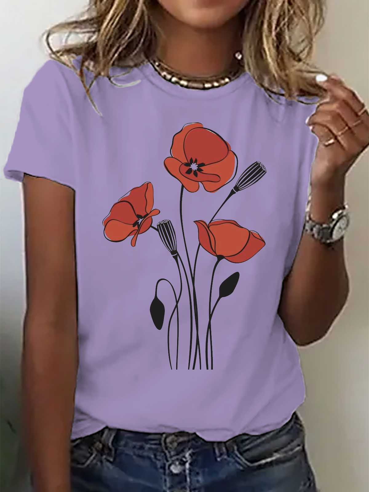 Floral Casual Crew Neck T-Shirt