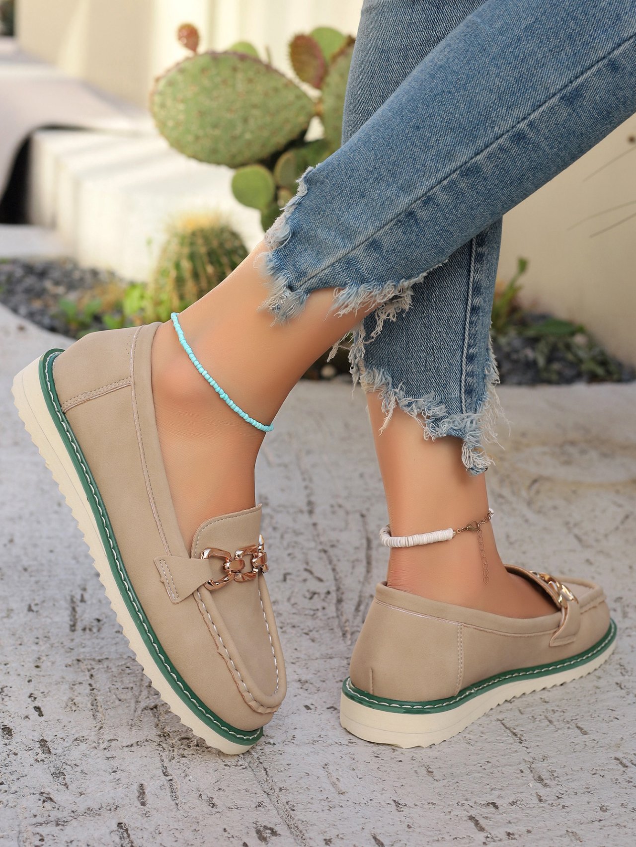 Contrast Stitching All Season Pu Casual Shallow Shoes