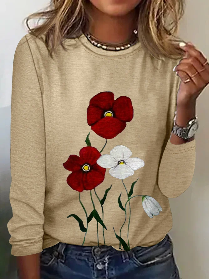 Crew Neck Floral Casual Loose T-Shirt