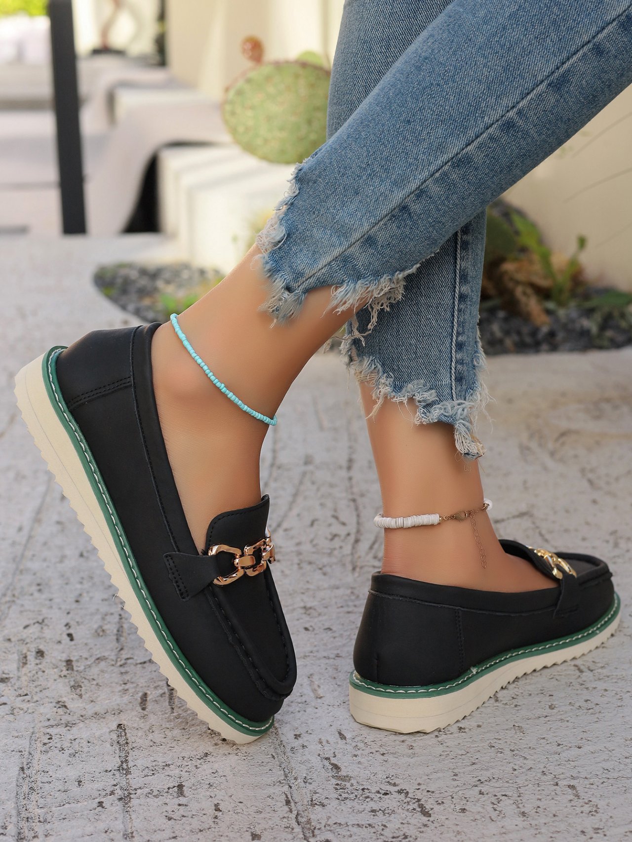 Contrast Stitching All Season Pu Casual Shallow Shoes