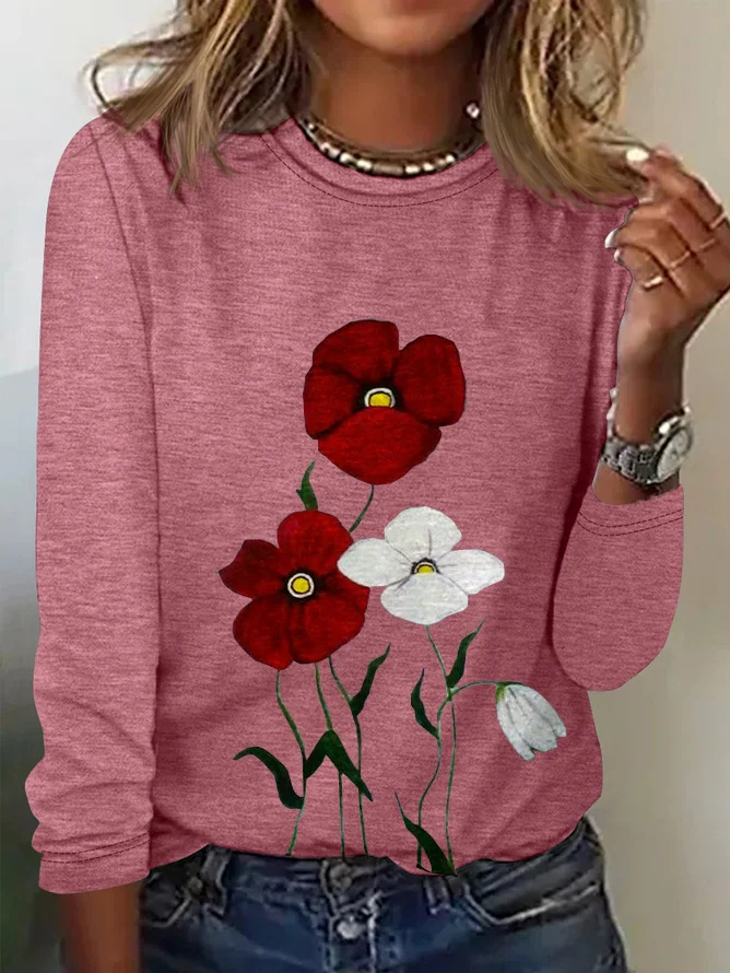 Crew Neck Floral Casual Loose T-Shirt