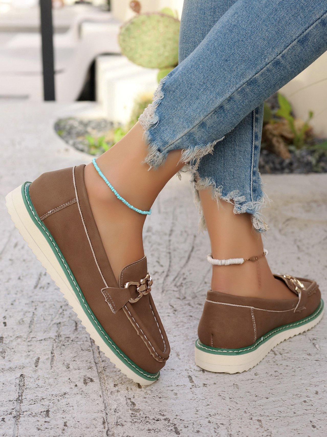 Contrast Stitching All Season Pu Casual Shallow Shoes