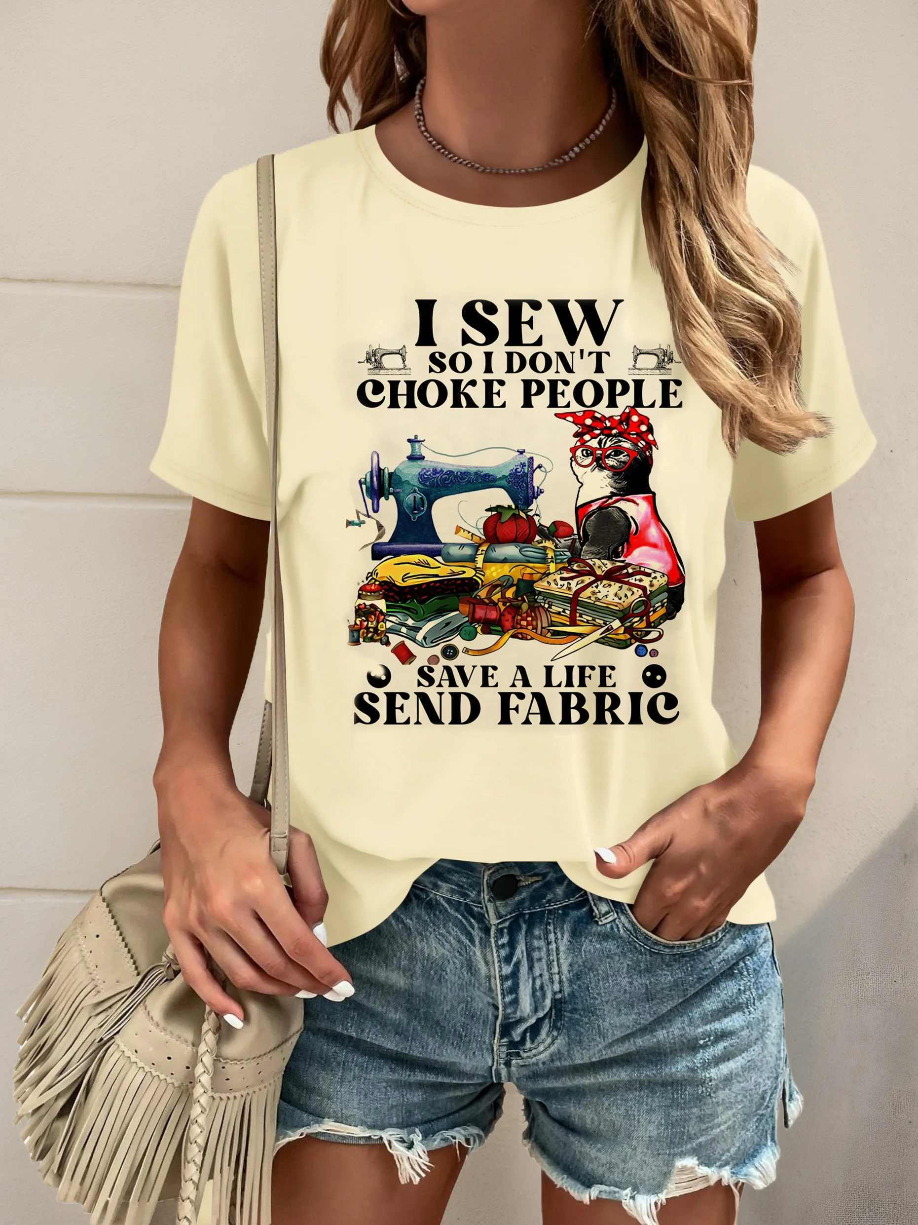 I Sew So I Don't Choke People Save A Life Send Fabric Casual Unisex Tee