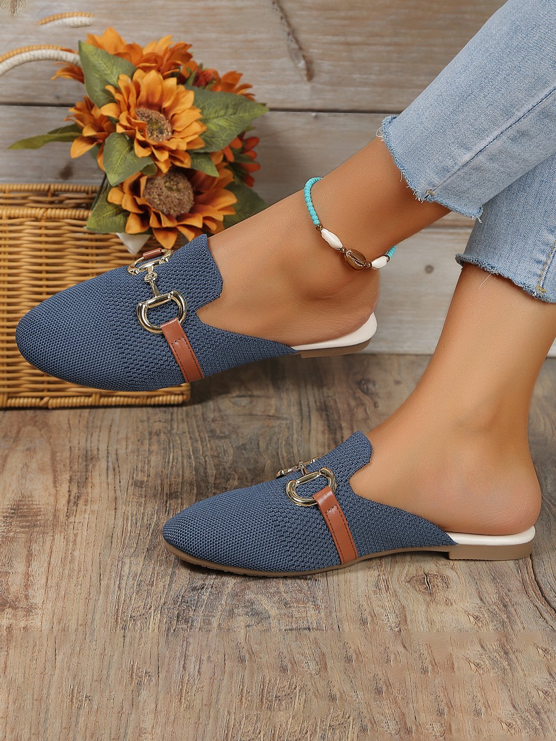 Casual Plain All Season Mesh Fabric Mules