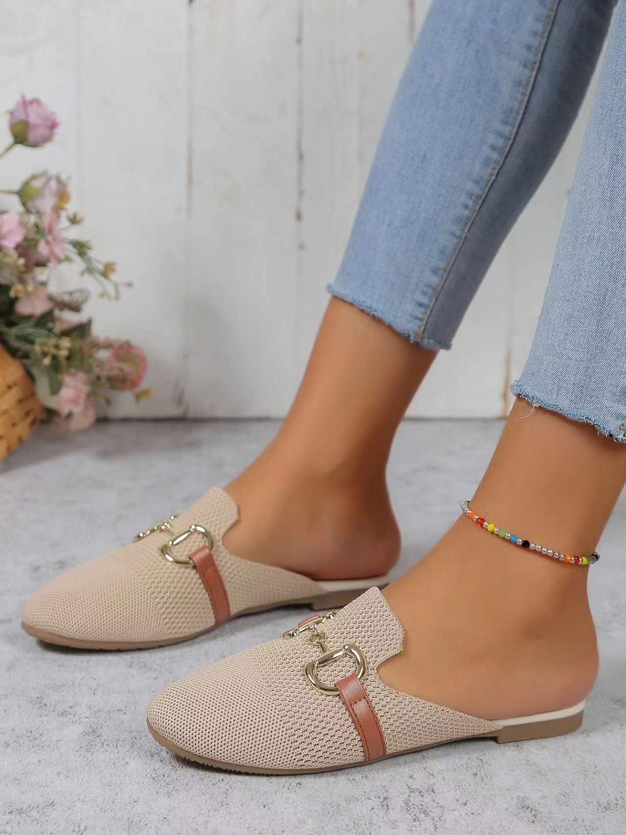 Casual Plain All Season Mesh Fabric Mules