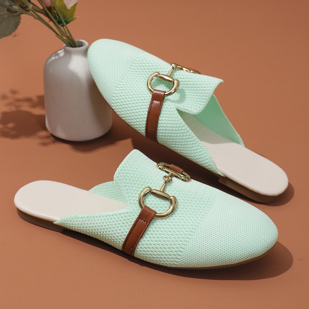 Casual Plain All Season Mesh Fabric Mules