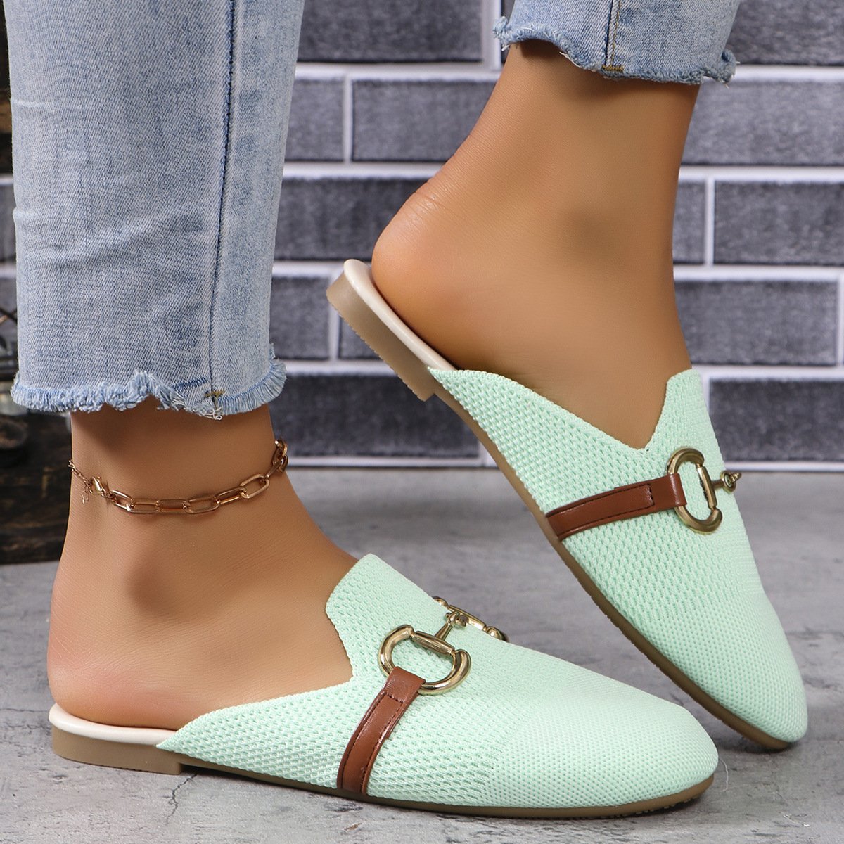 Casual Plain All Season Mesh Fabric Mules