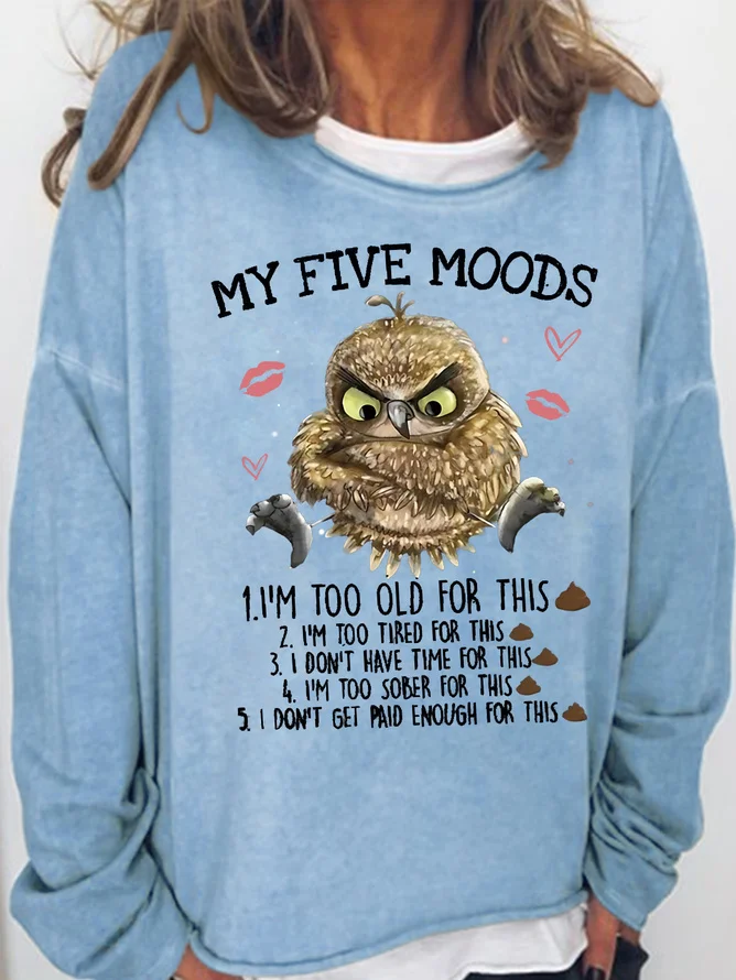 Women's 5 Five Mood Letters Owl Casual Sweatshirt