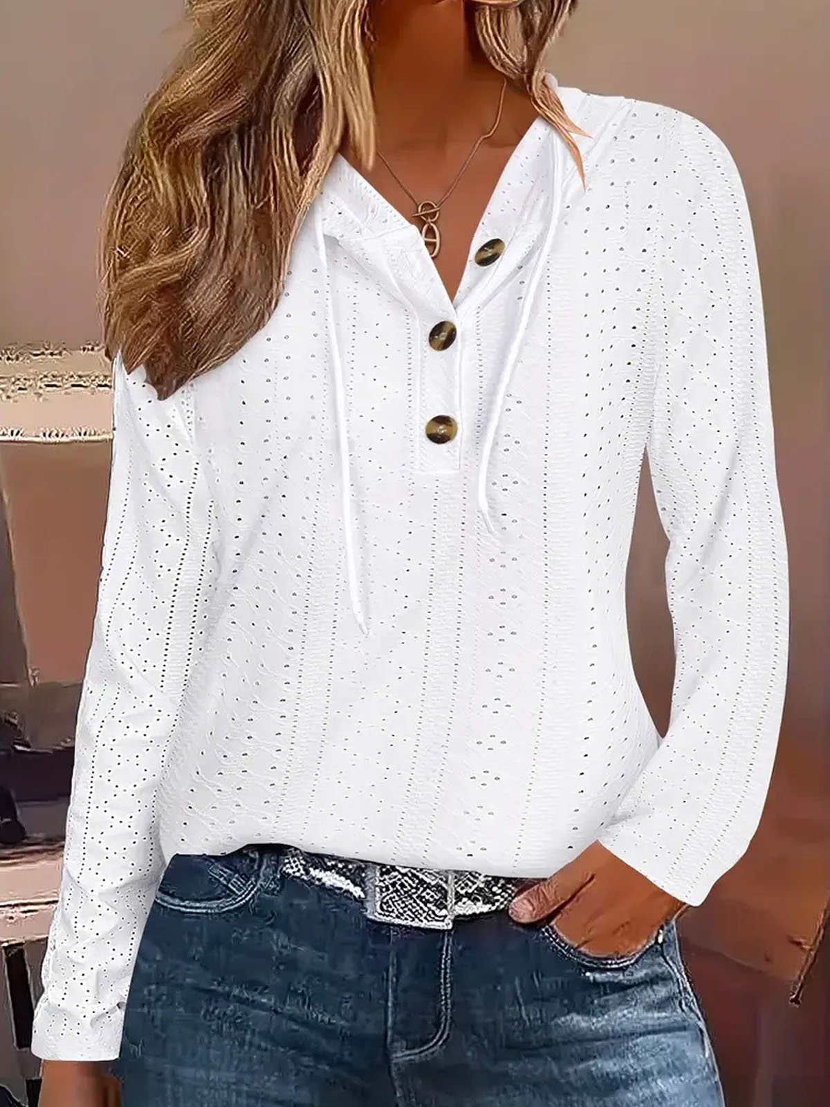 Casual Plain Buckle Blouse