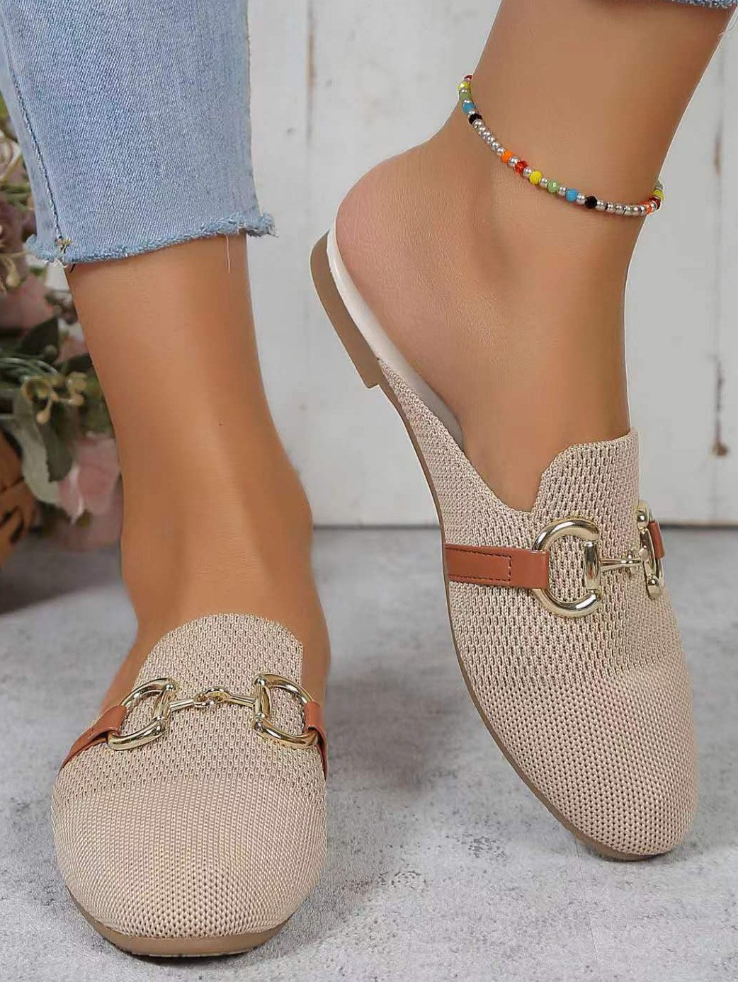 Casual Plain All Season Mesh Fabric Mules