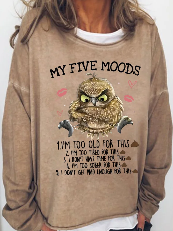 Women's 5 Five Mood Letters Owl Casual Sweatshirt