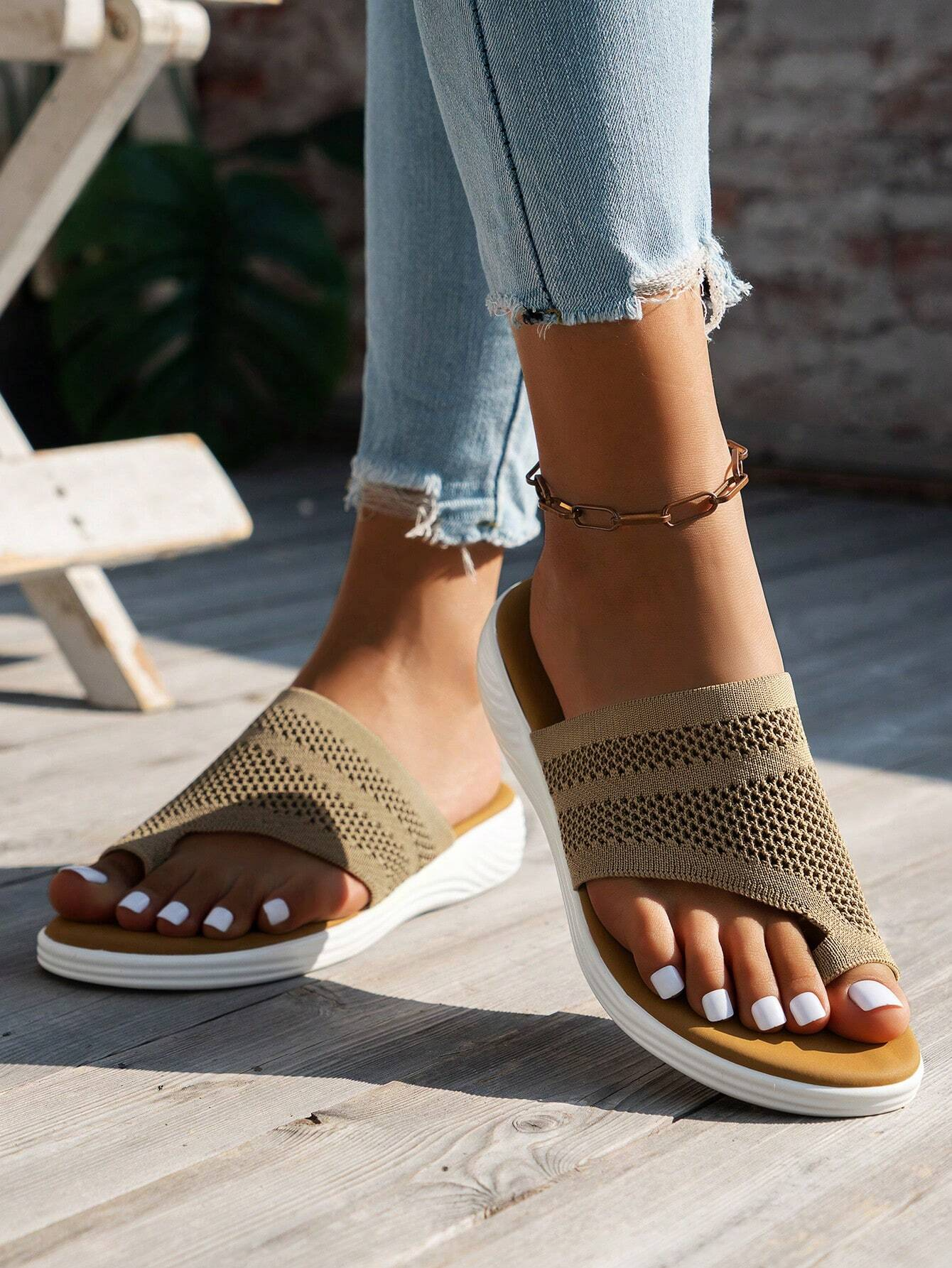 Casual Mesh Fabric Summer Plain Slide Sandals