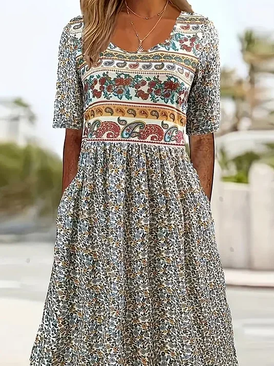 Floral Casual Dress With No