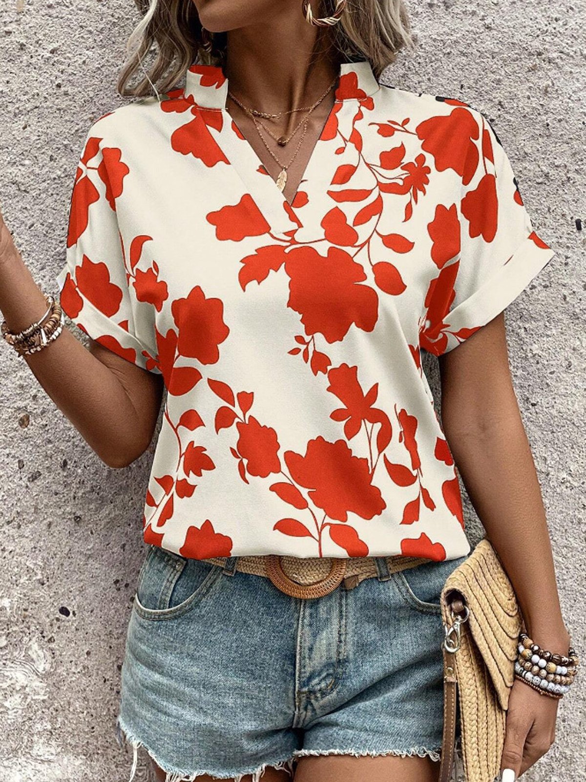 V Neck Loose Casual Blouse