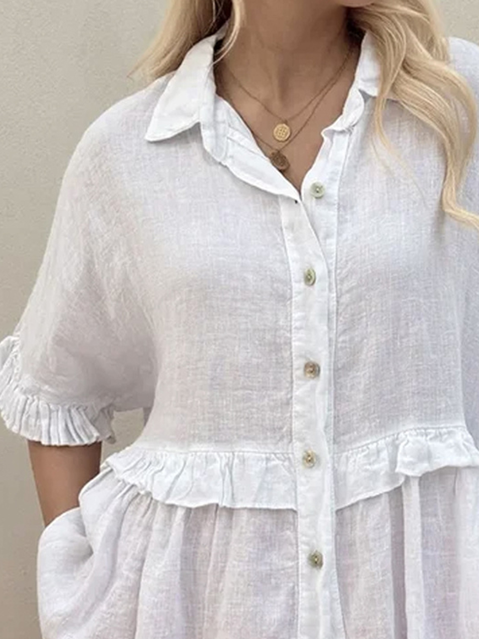 Plain Shirt Collar Casual Cotton Shirt