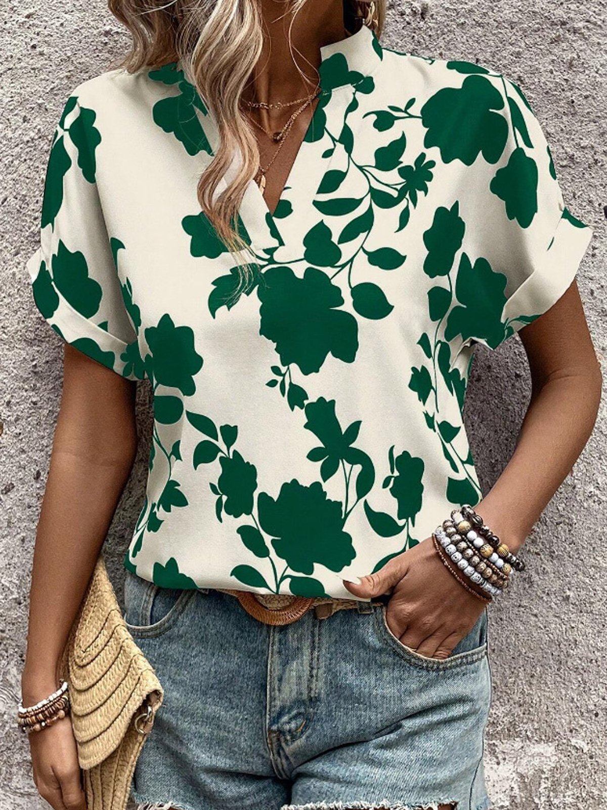 V Neck Loose Casual Blouse