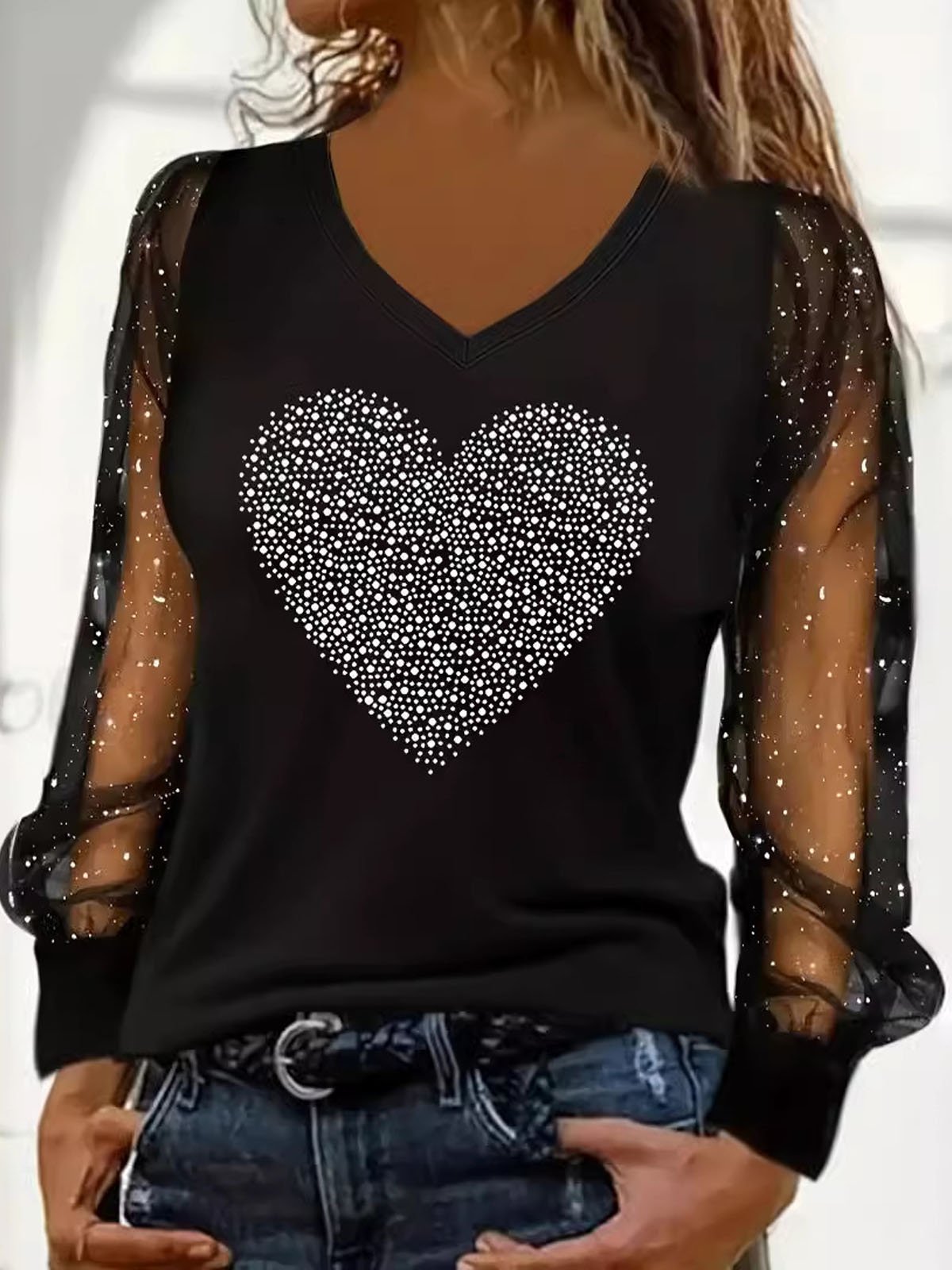 Loose Casual Heart/Cordate V Neck T-Shirt