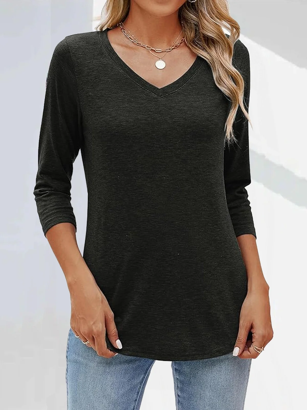 Casual Jersey Loose Plain T-Shirt