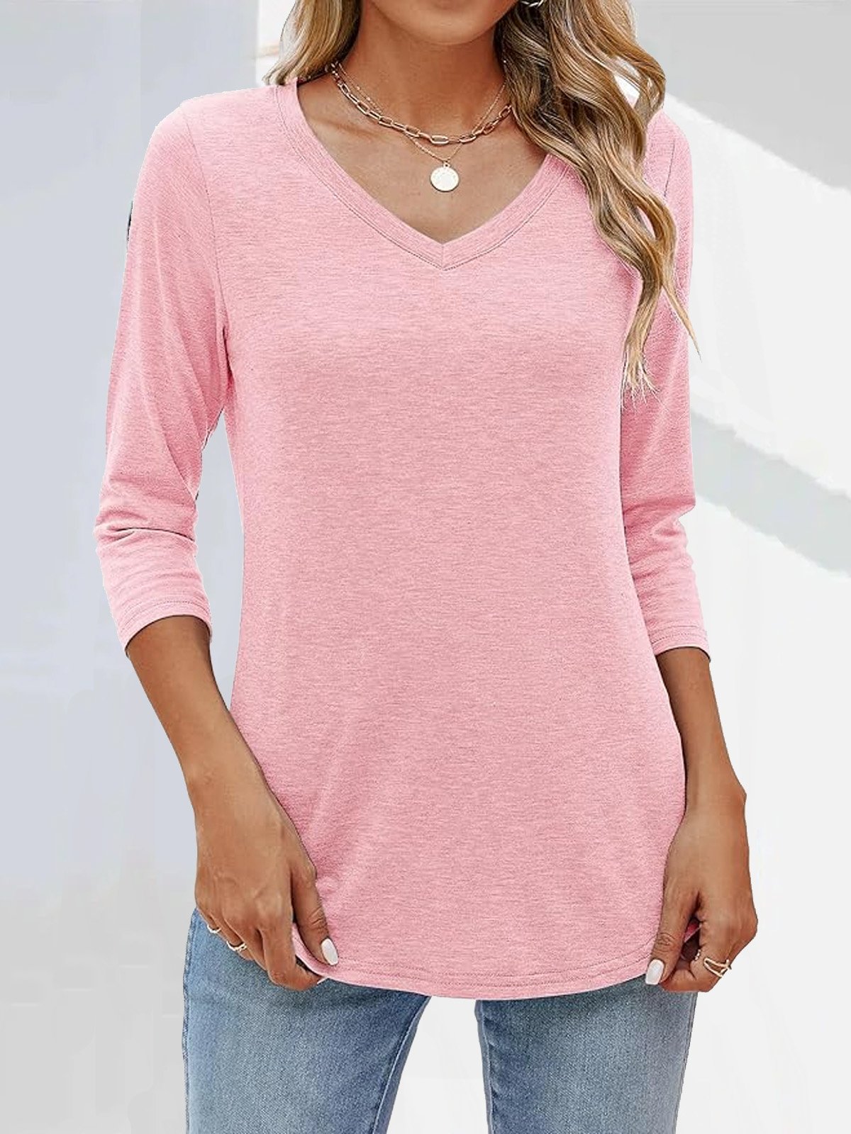 Casual Jersey Loose Plain T-Shirt