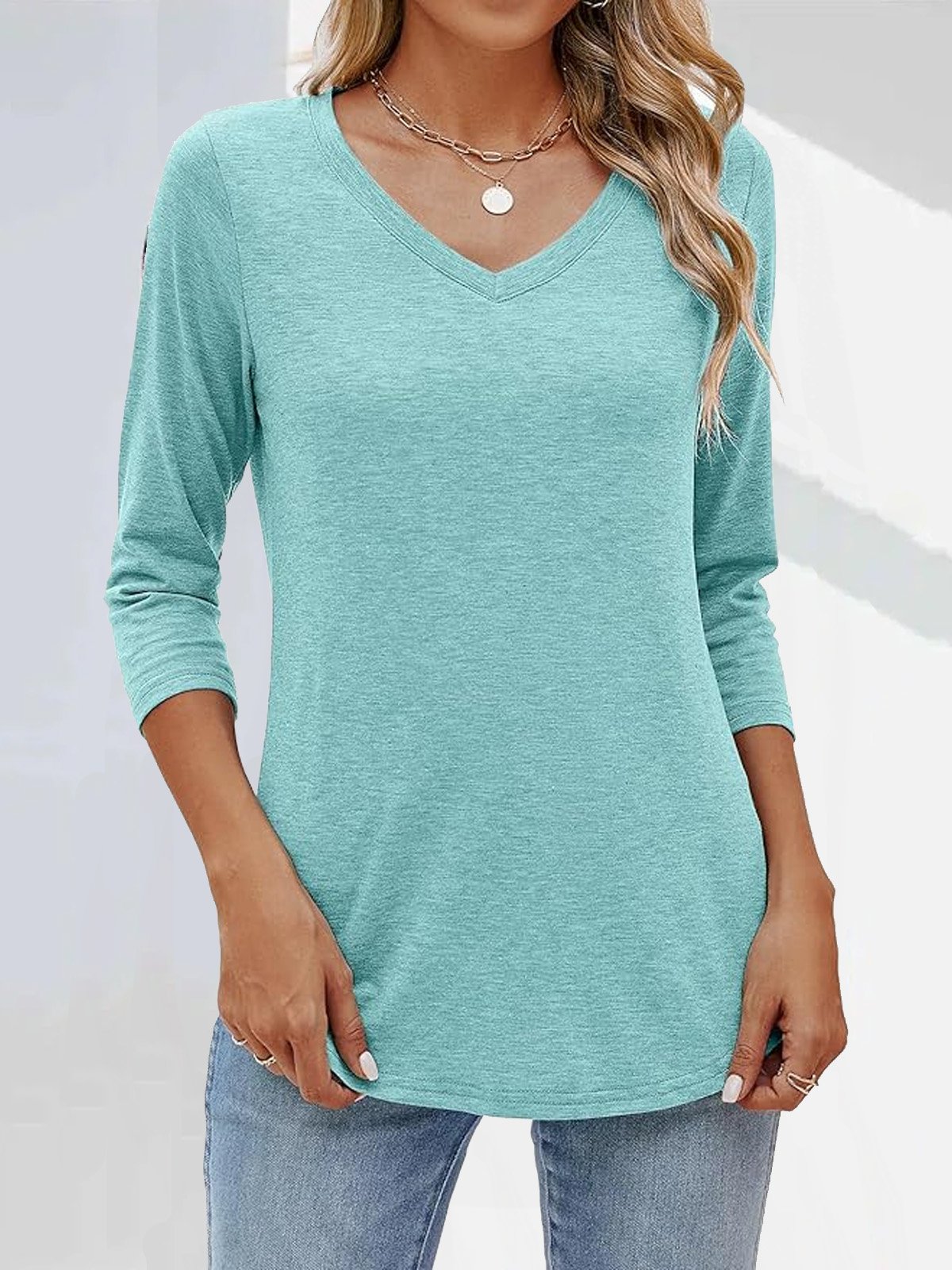 Casual Jersey Loose Plain T-Shirt