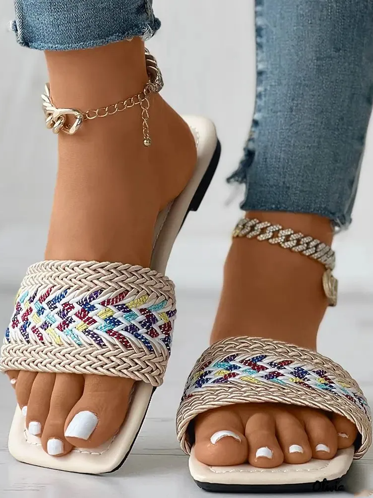 Ethnic Summer Weaving Material Casual Slide Sandals