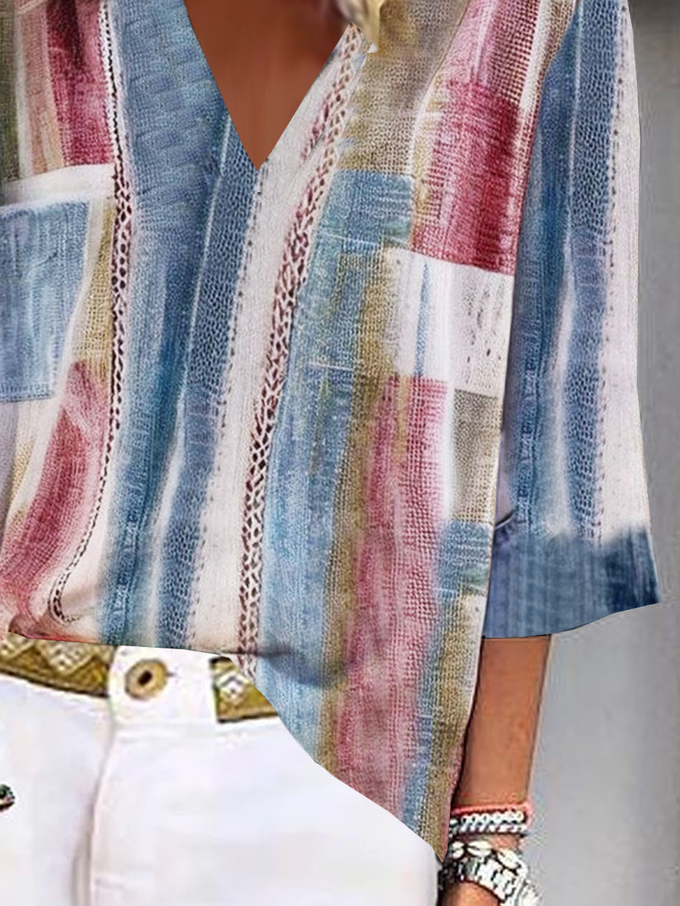 Abstract V Neck Loose Casual Blouse