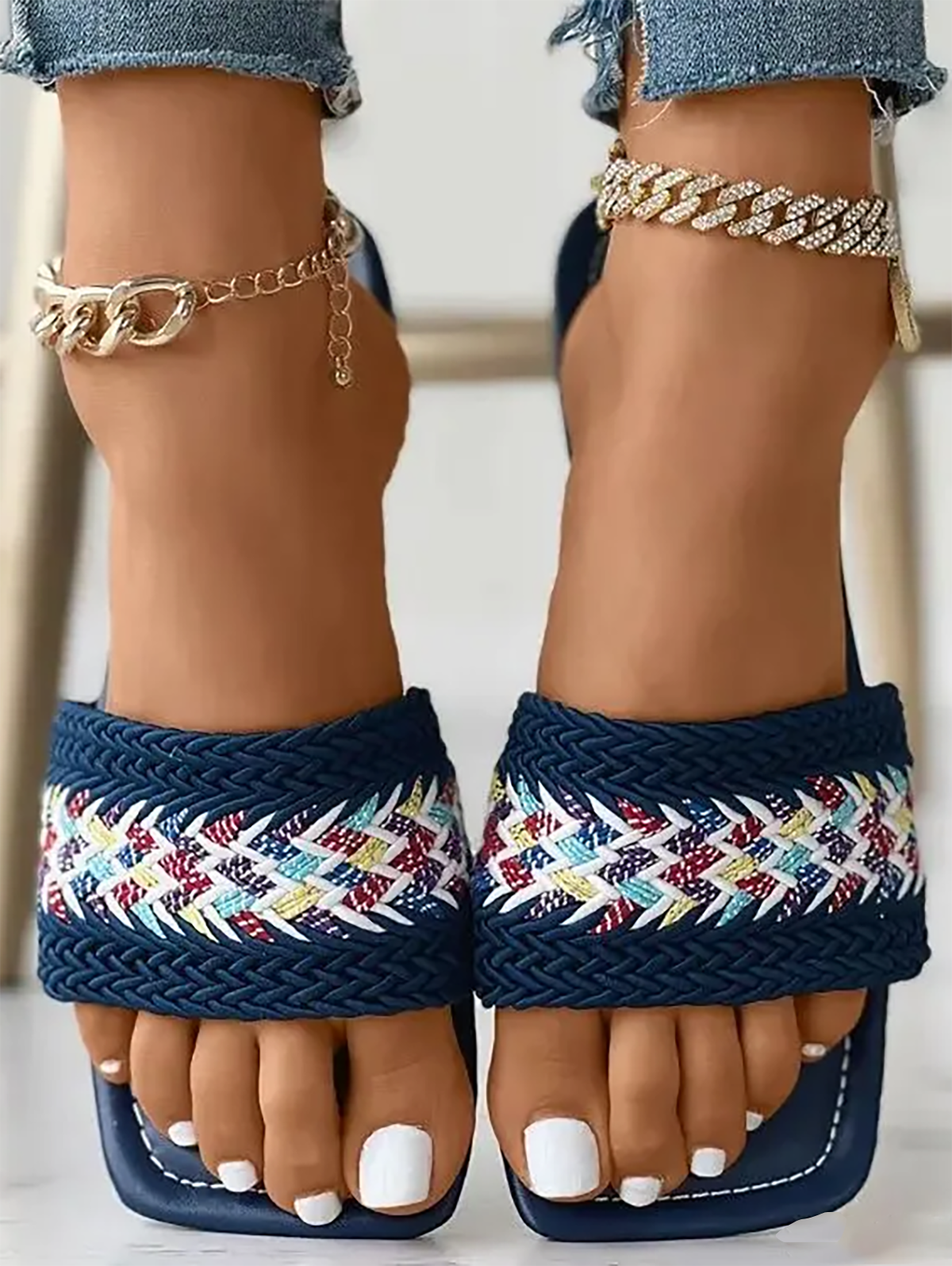 Ethnic Summer Weaving Material Casual Slide Sandals