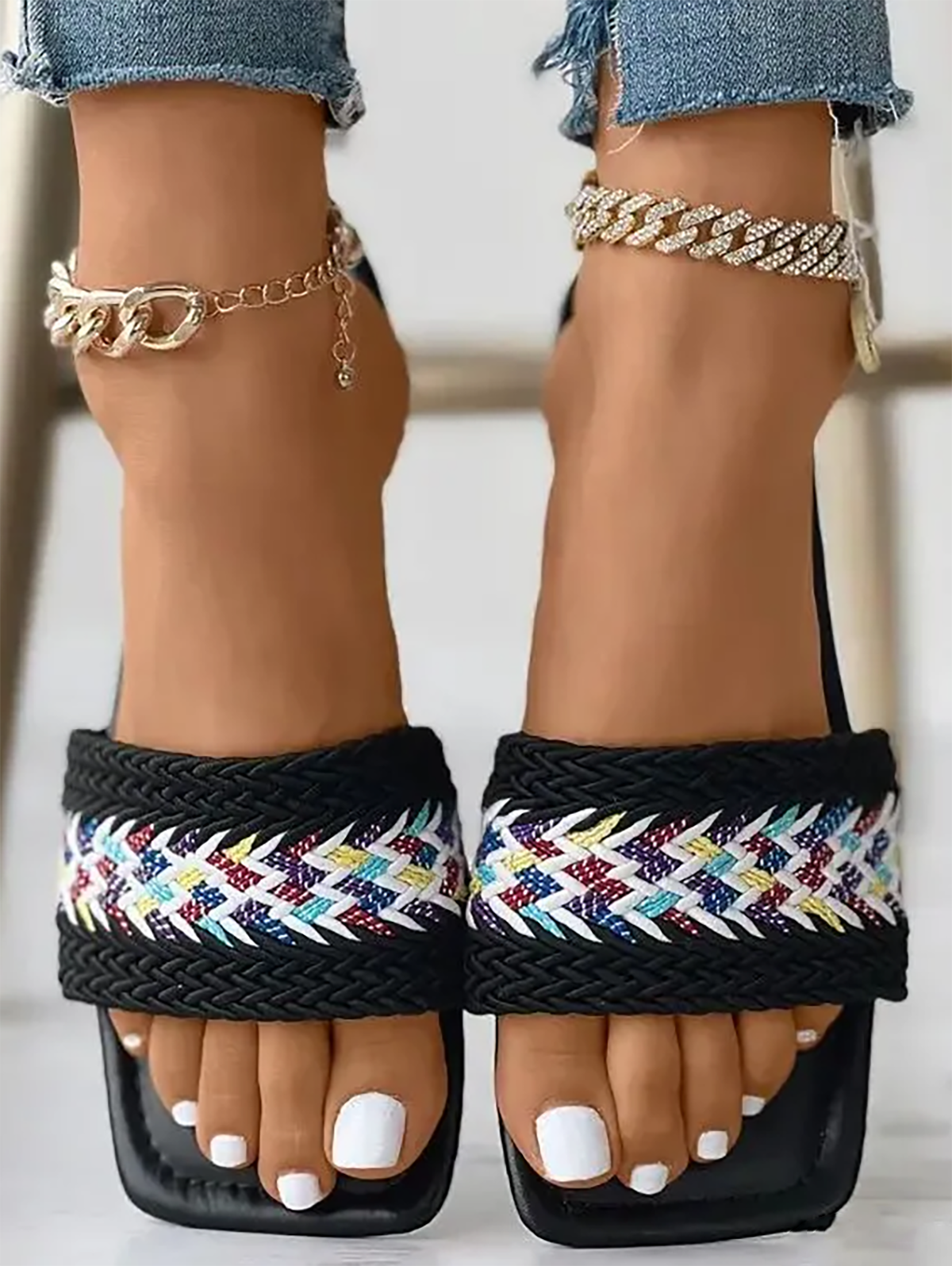 Ethnic Summer Weaving Material Casual Slide Sandals