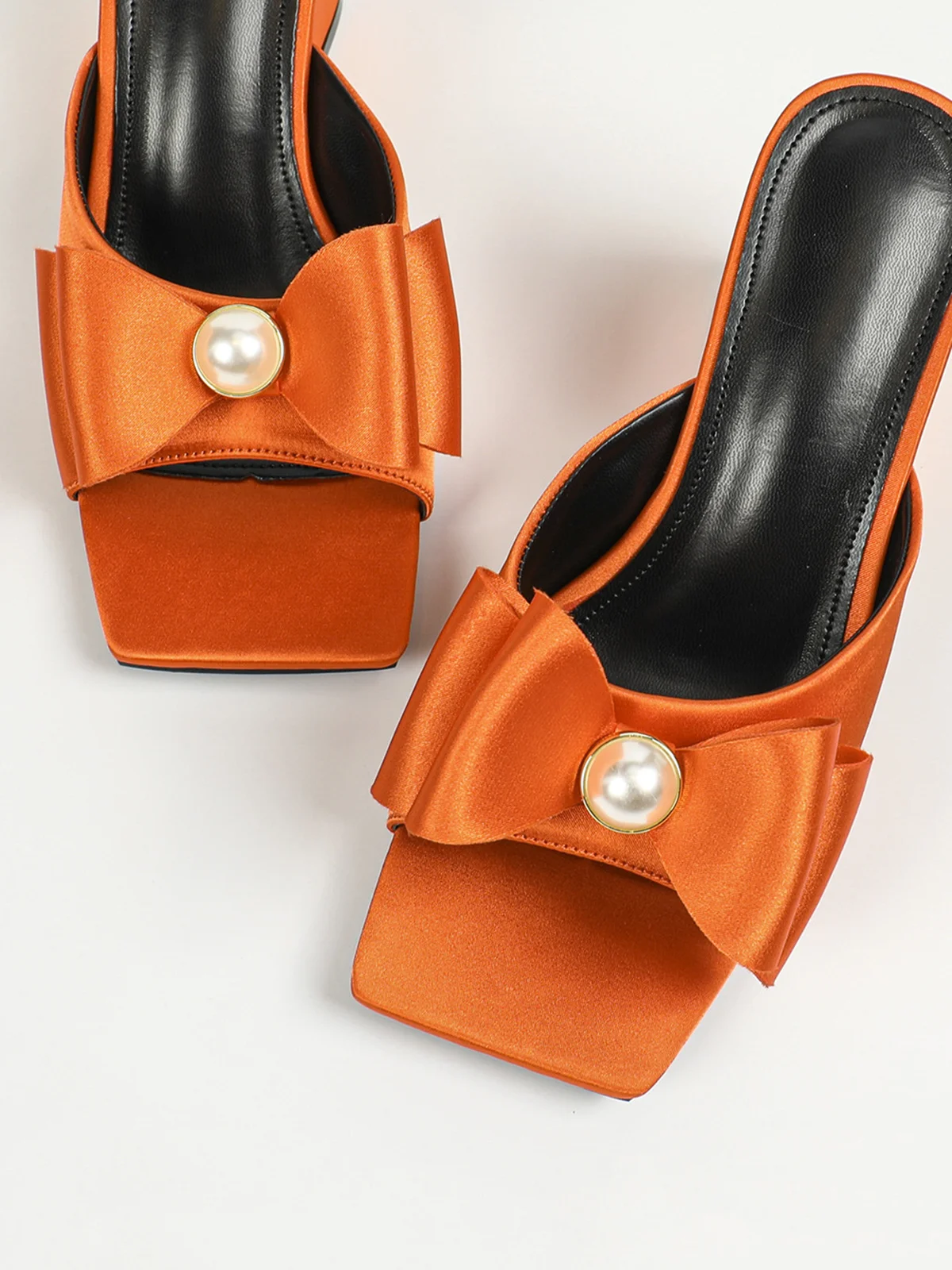 Elegant Imitation Pearl Bowknot Satin Wedge Heel Mule Sandals